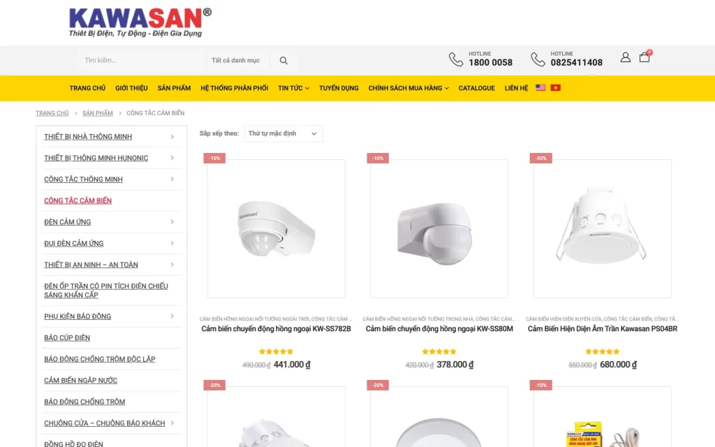 Website Kawasan - Danh mục sản phẩm
