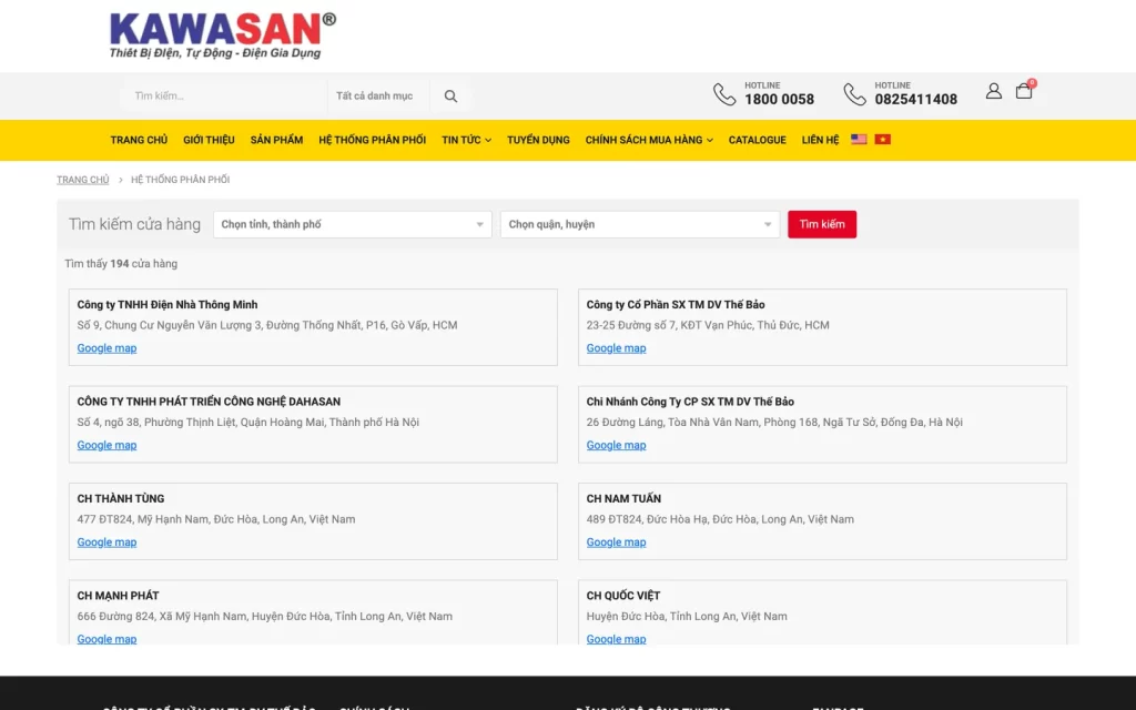 Website Kawasan - Hệ thống phân phối