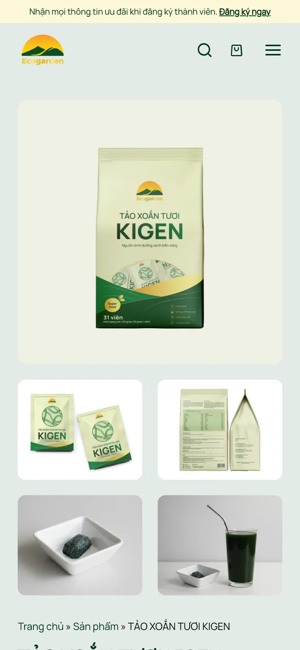 Website Kigen Tảo Xoắn - Sản phẩm trên điện thoại