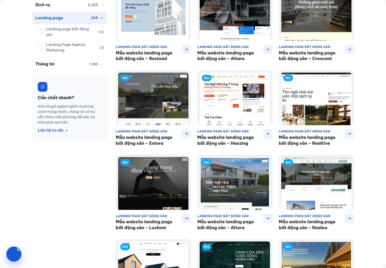 Một phần kho mẫu landing page bất động sản của 123Website