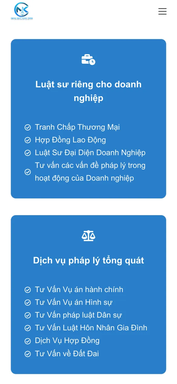 Website Công ty Luật TNHH New Key - CN Khánh Hòa - Dịch vụ trên điện thoại