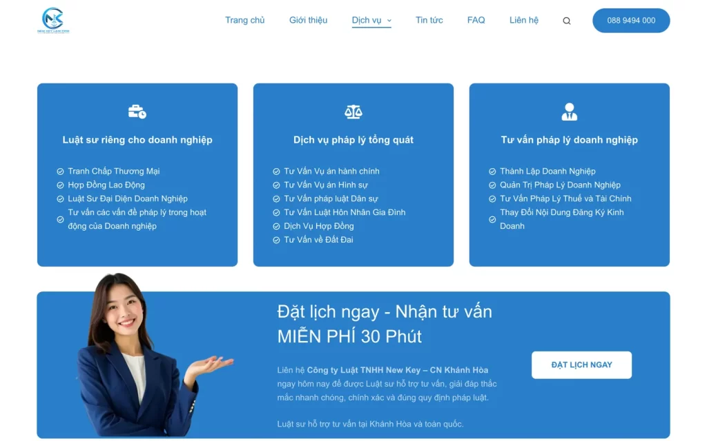 Website Công ty Luật TNHH New Key - CN Khánh Hòa - Dịch vụ
