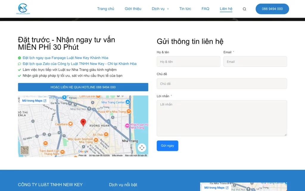 Website Công ty Luật TNHH New Key - CN Khánh Hòa - Liên hệ