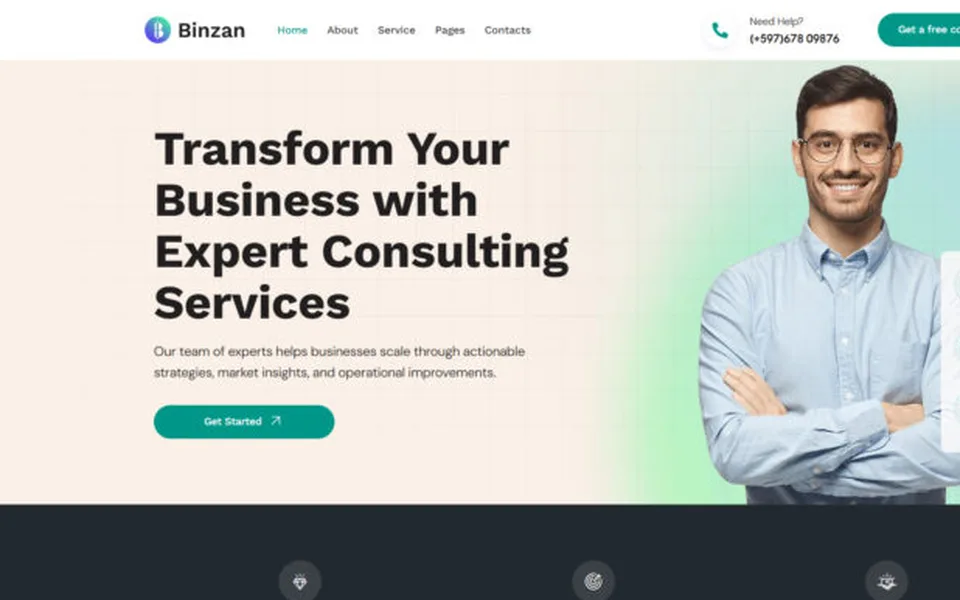 Binzan company profile template in the 123Website library