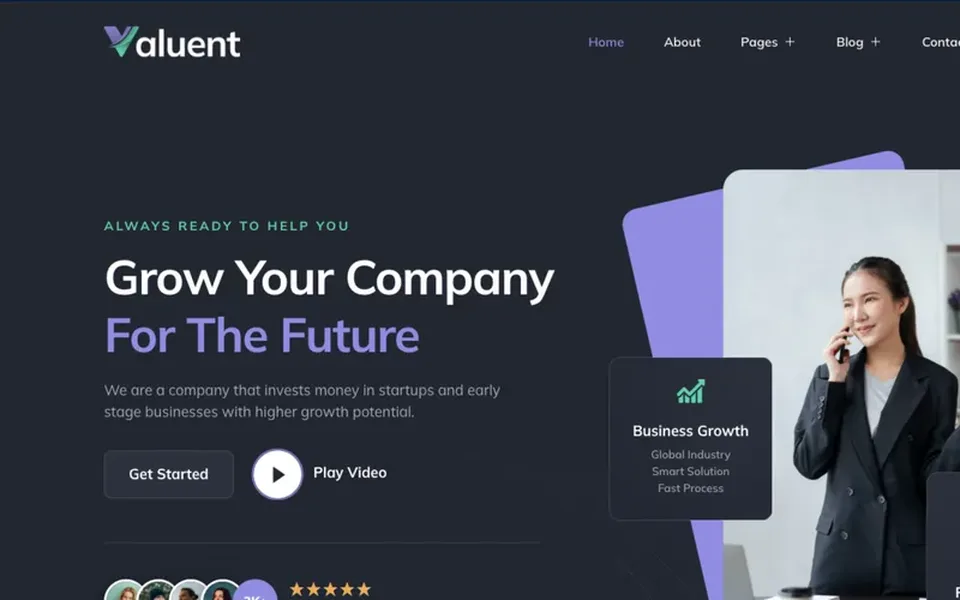 Valuent company profile template in the 123Website library