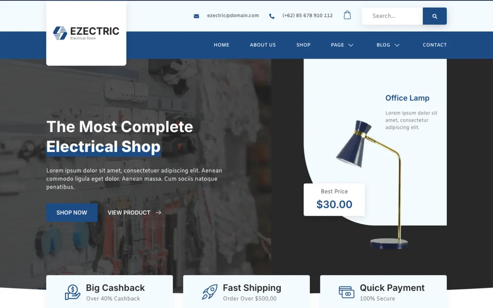 Giao diện mẫu Electronic store tại 123Website