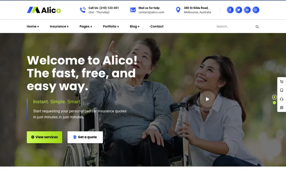 Giao diện mẫu Insurance tại 123Website