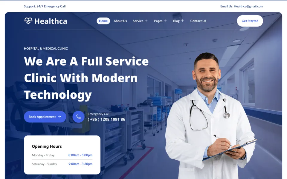 Giao diện mẫu Healthca tại 123Website