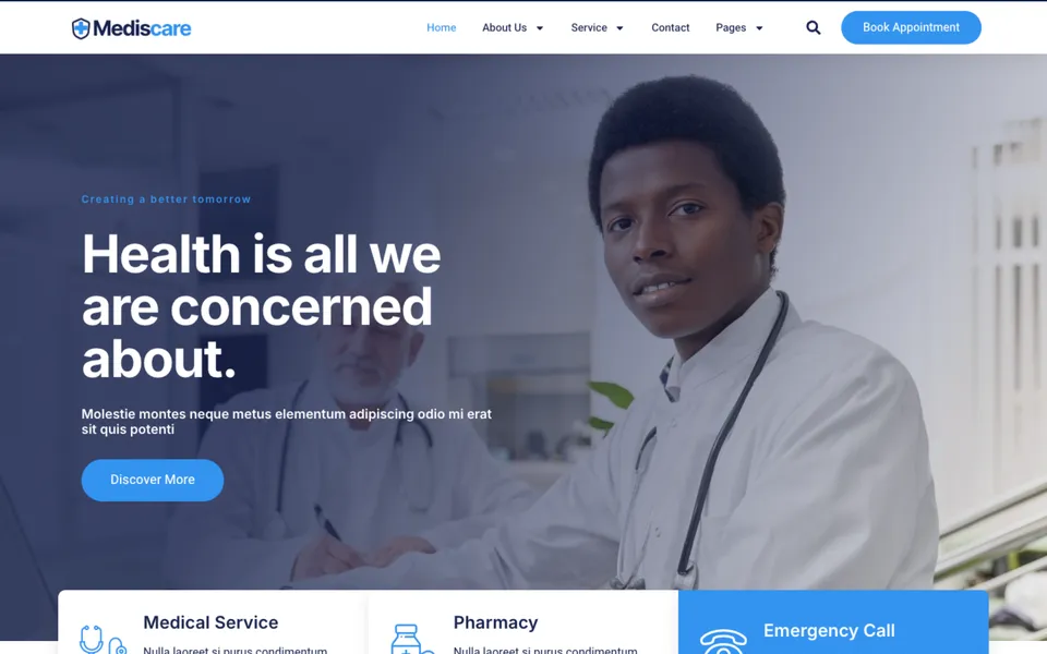 Giao diện mẫu MedisCare tại 123Website