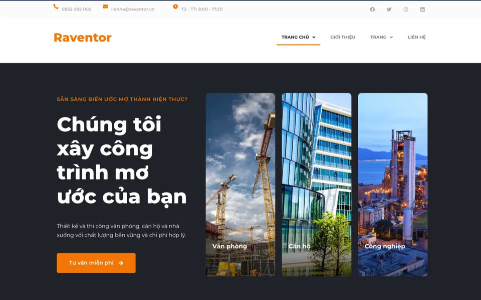 Giao diện mẫu Raventor tại 123Website