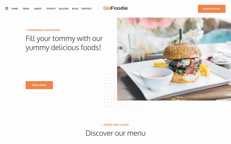 The Gofoodie restaurant website template at 123Website