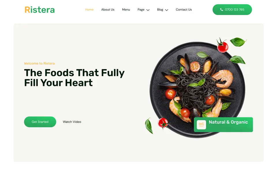 The Ristera restaurant website template at 123Website