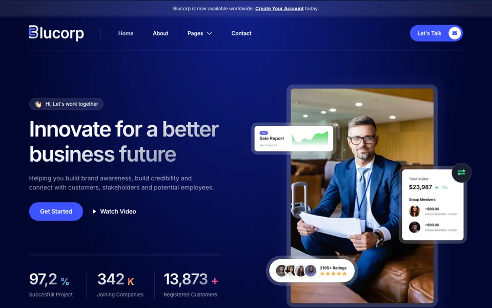 Giao diện mẫu Blucorp tại 123Website