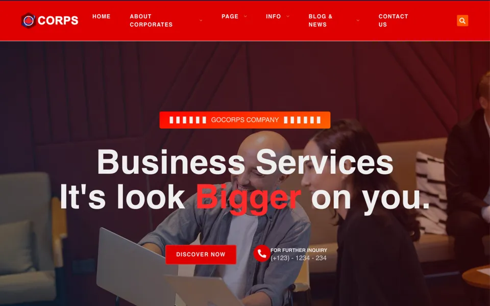 Giao diện mẫu Gocorps tại 123Website