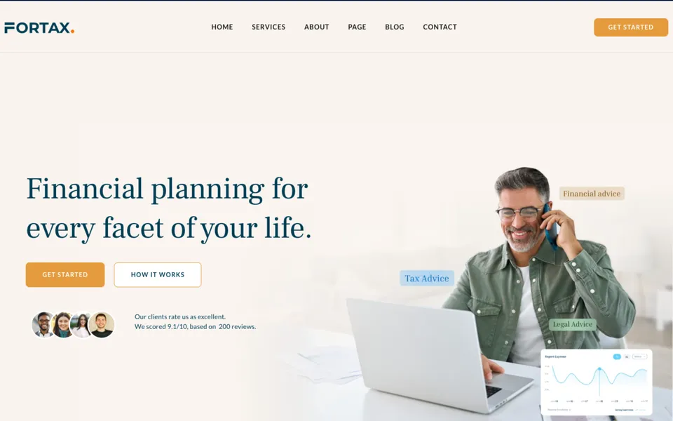 Giao diện mẫu Fortax tại 123Website