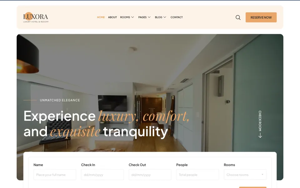 Giao diện mẫu website khách sạn Luxora tại 123Website