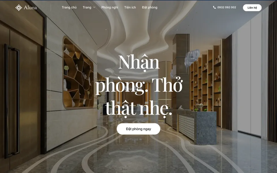 Giao diện mẫu website khách sạn Aluna tại 123Website