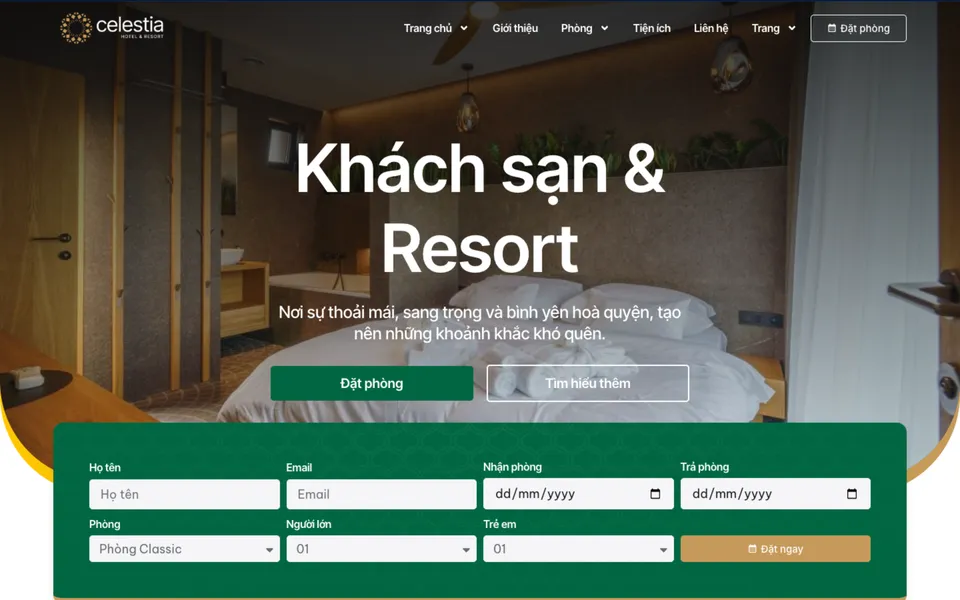Giao diện mẫu website khách sạn Calestia tại 123Website