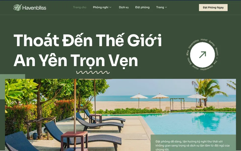 The Havenbliss hotel website template at 123Website