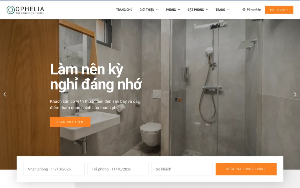 The Ophelia hotel website template at 123Website