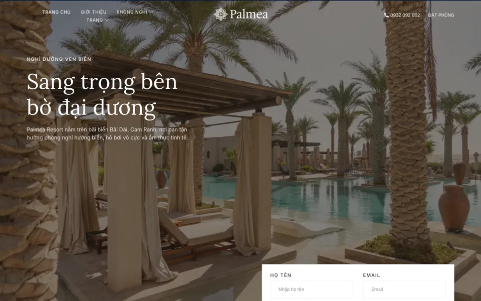 Giao diện mẫu website khách sạn Palmea tại 123Website