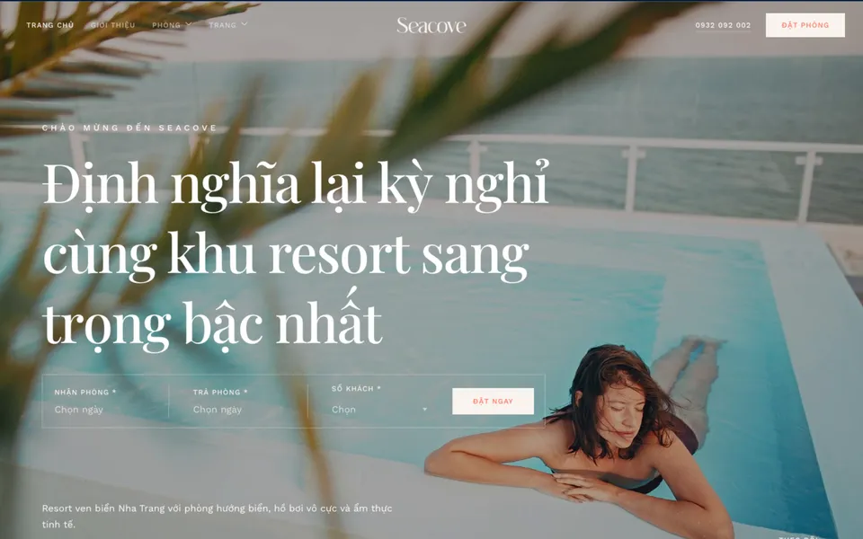 Giao diện mẫu website khách sạn Seacove tại 123Website