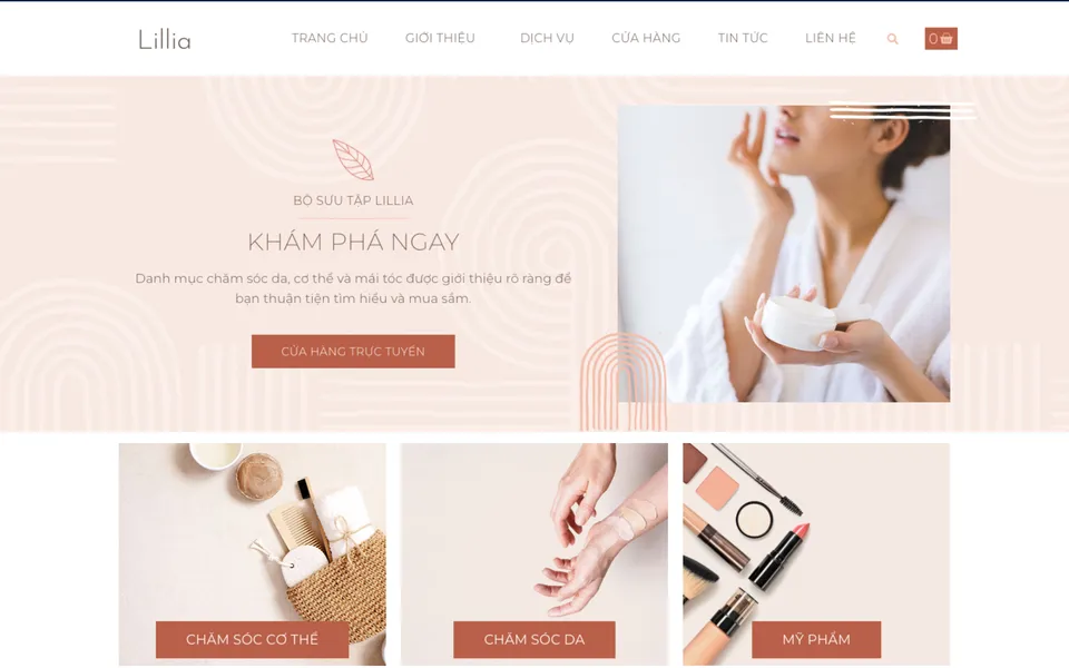 Giao diện mẫu website mỹ phẩm Lillia tại 123Website