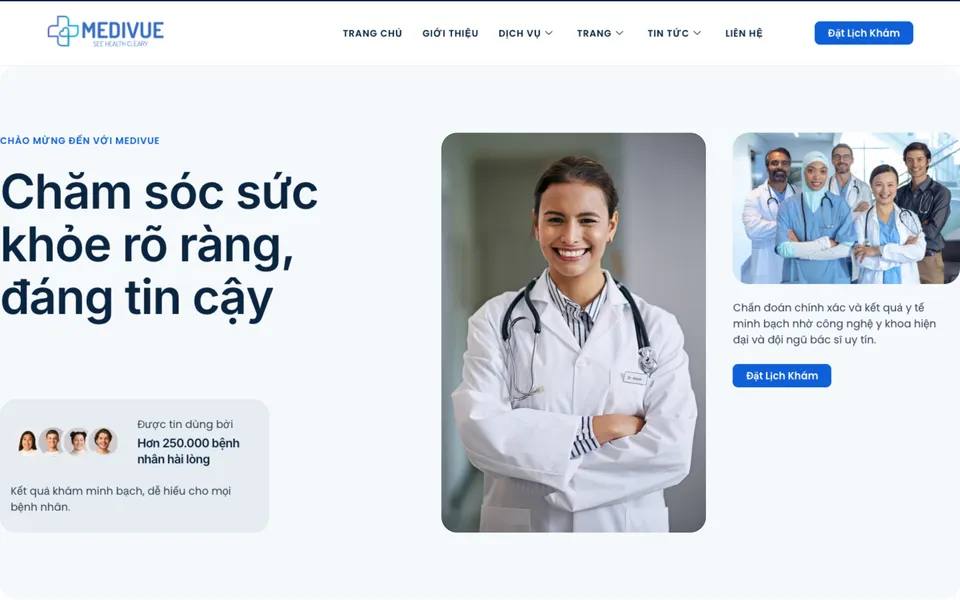 Giao diện mẫu Medivue tại 123Website