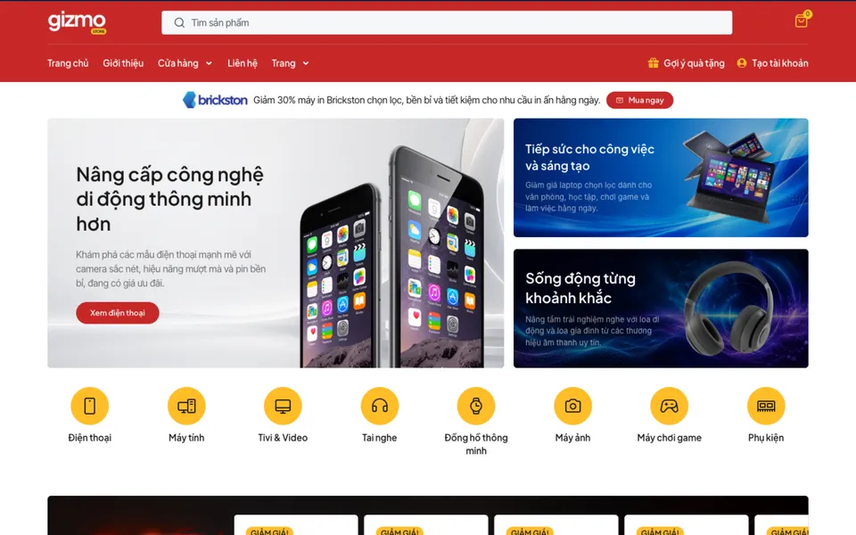 Giao diện mẫu GizmoStore tại 123Website