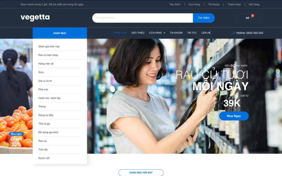 Giao diện mẫu Vegetta tại 123Website