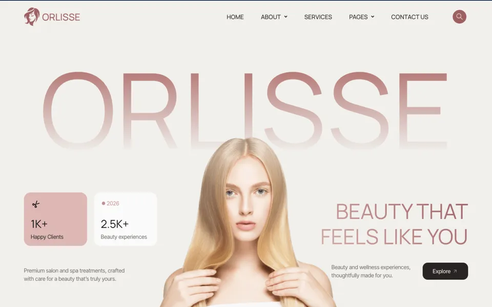 Giao diện mẫu website spa Orlisse tại 123Website