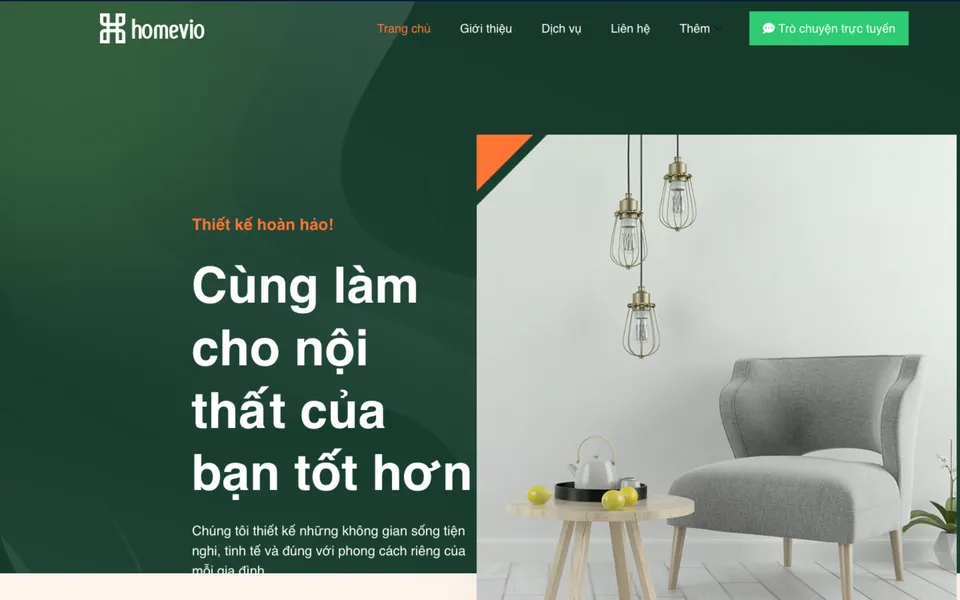 Mẫu website thiết kế nội thất Homevio trong kho 123Website