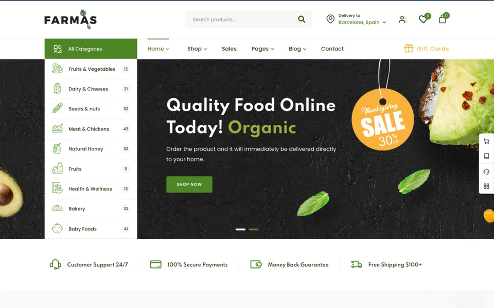 Giao diện mẫu Farmas tại 123Website