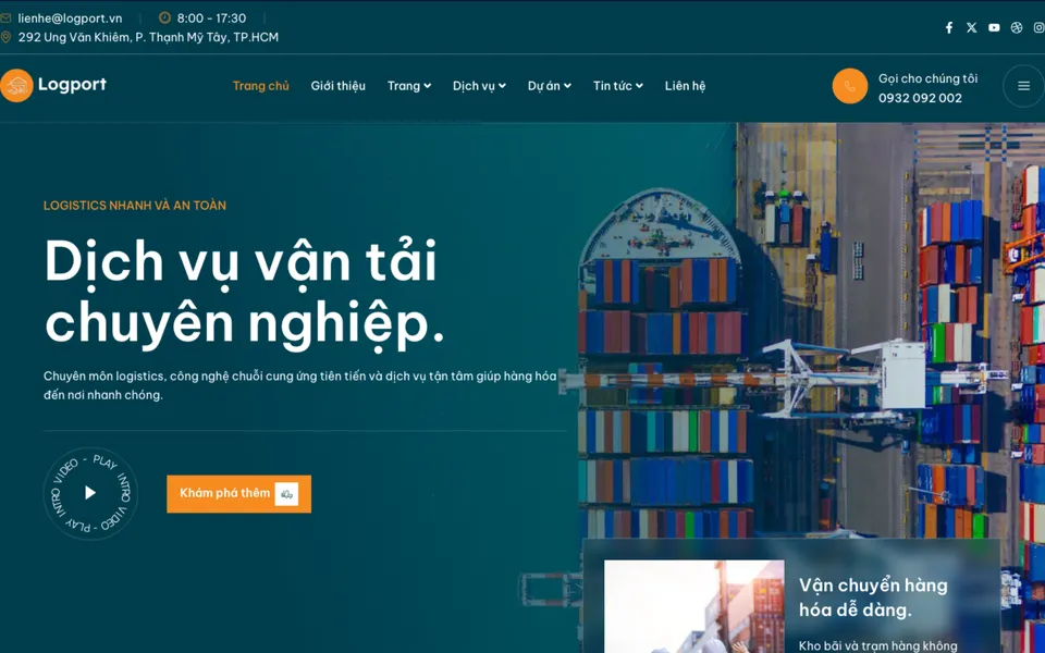 Giao diện mẫu Logport tại 123Website