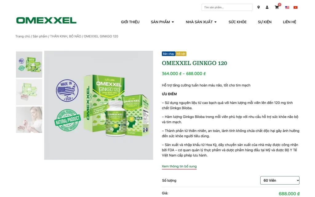 Website Omexxel - Chi tiết sản phẩm