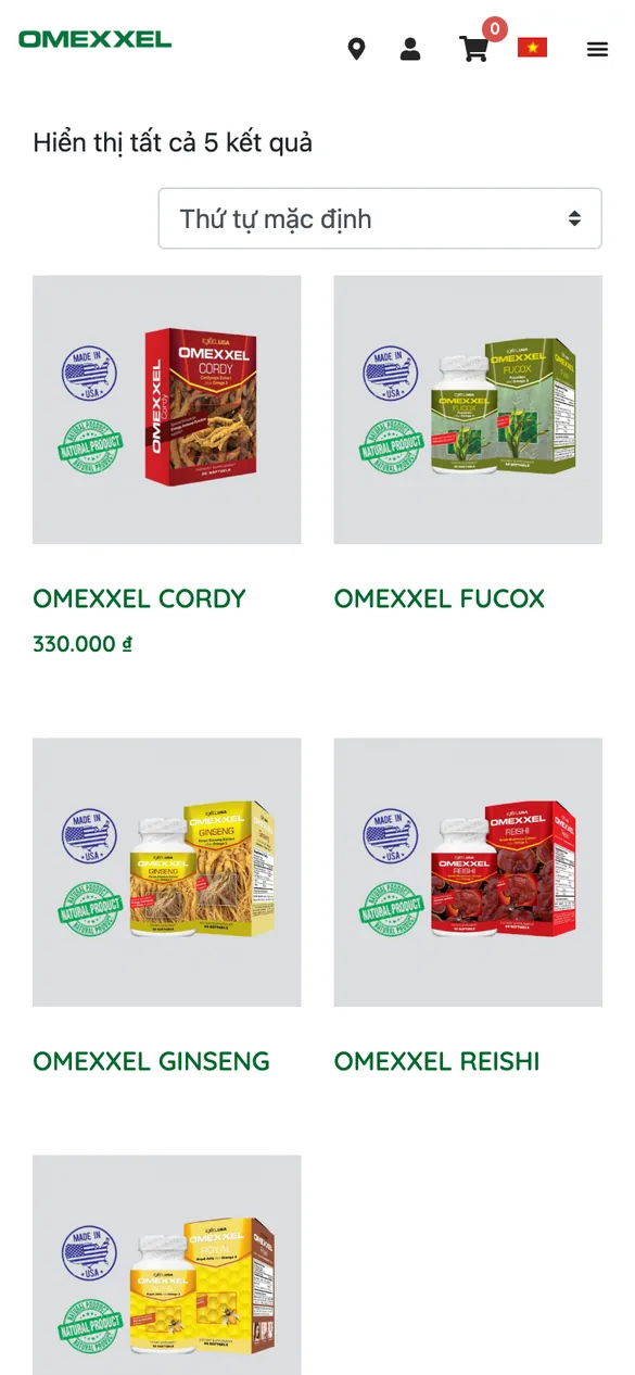 Website Omexxel - Danh mục trên điện thoại