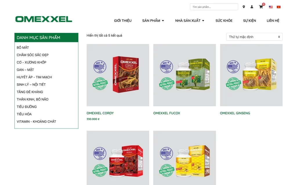 Website Omexxel - Danh mục sản phẩm