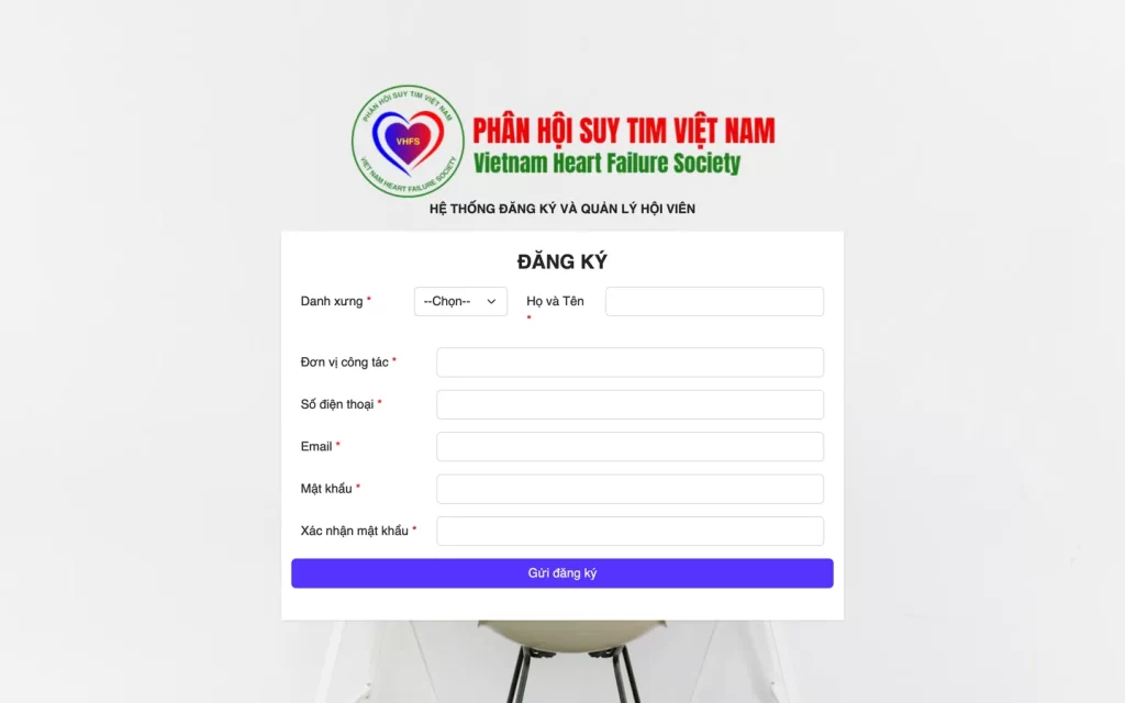 Website Phân hội Suy tim Việt Nam - Đăng ký hội viên