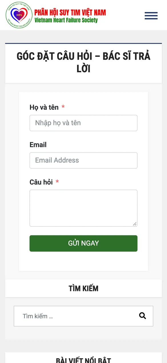 Website Phân hội Suy tim Việt Nam - Hỏi bác sĩ trên điện thoại