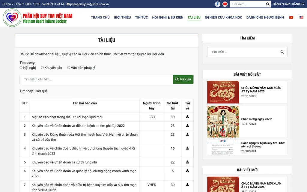 Website Phân hội Suy tim Việt Nam - Tài liệu