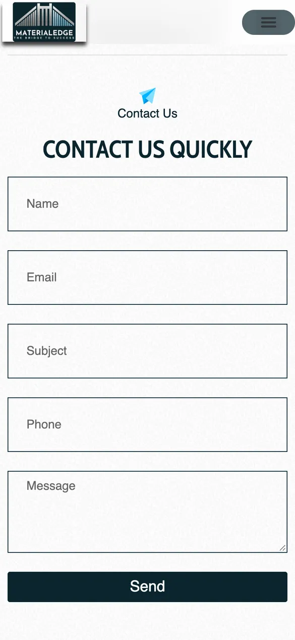 Website MaterialEdge Group - Form liên hệ trên điện thoại