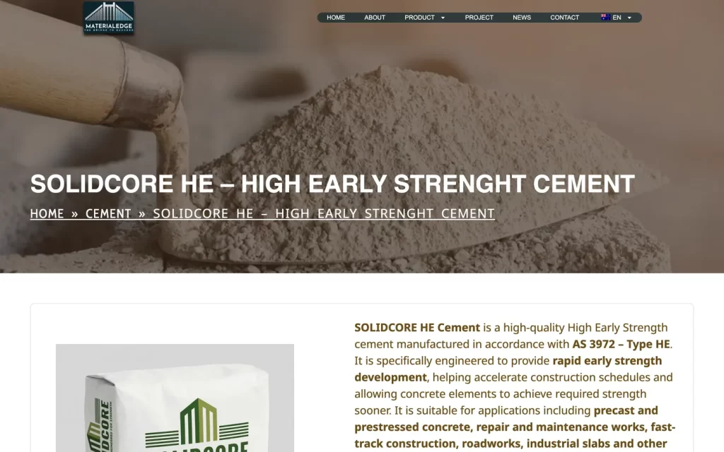 Website MaterialEdge Group - Sản phẩm xi măng