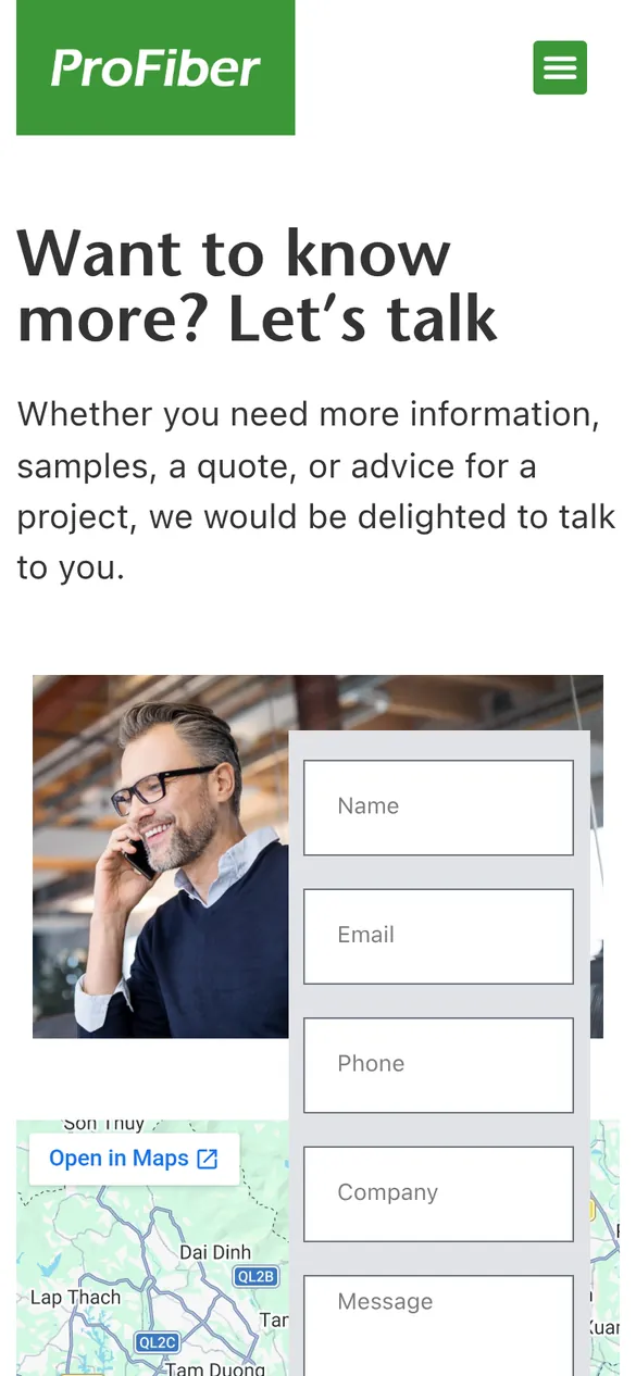 Website ProFiber Việt Nam - Liên hệ trên điện thoại