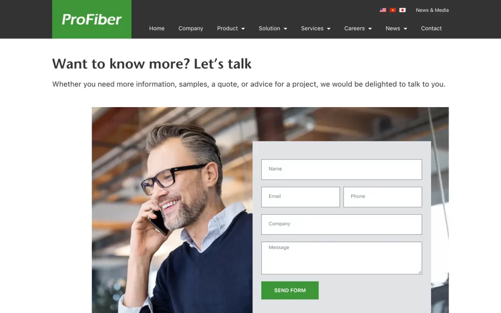 Website ProFiber Việt Nam - Liên hệ
