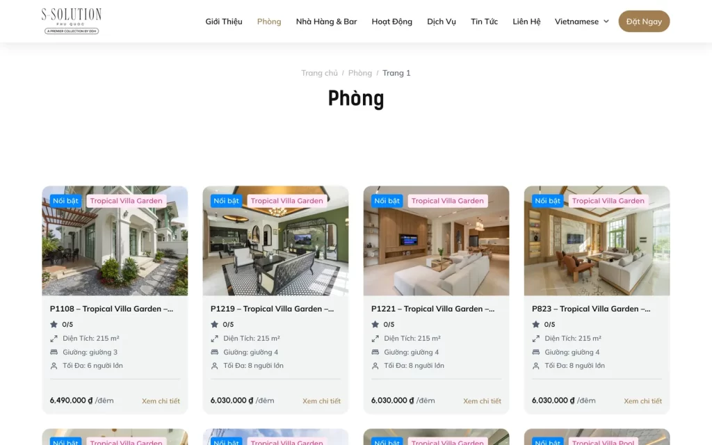 Website S-Solution Phú Quốc - Danh sách villa