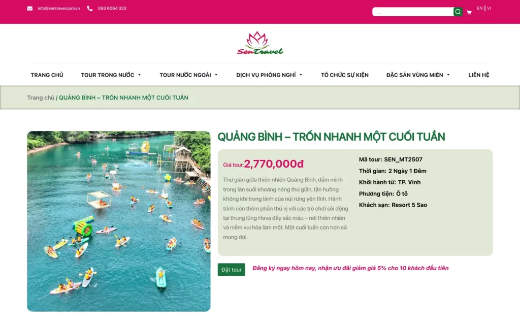 Website Sen Travel - Chi tiết tour