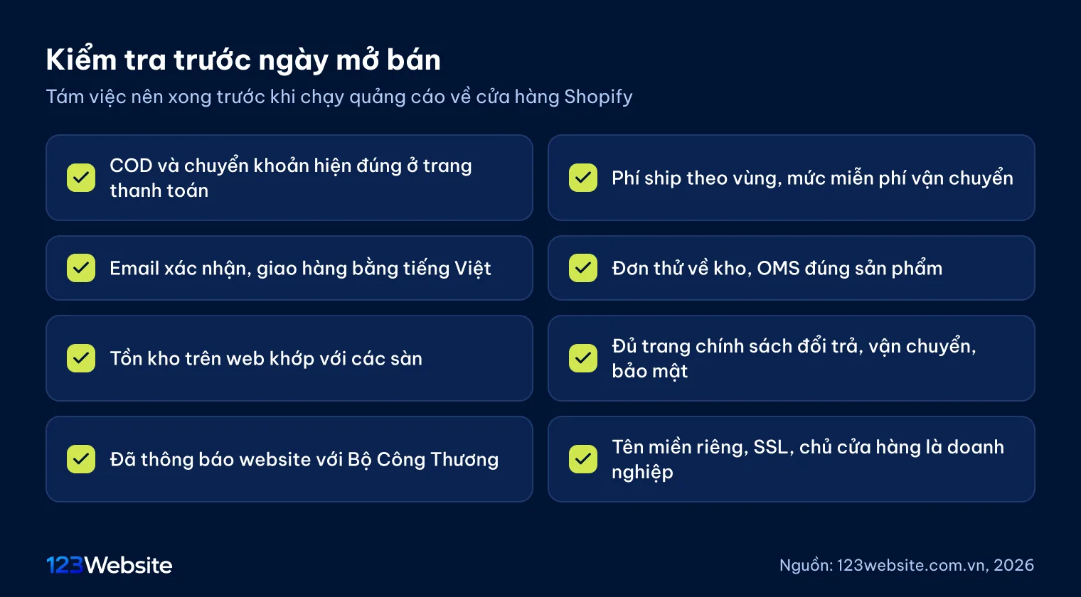 Danh sách kiểm tra trước ngày mở bán cửa hàng Shopify ở Việt Nam