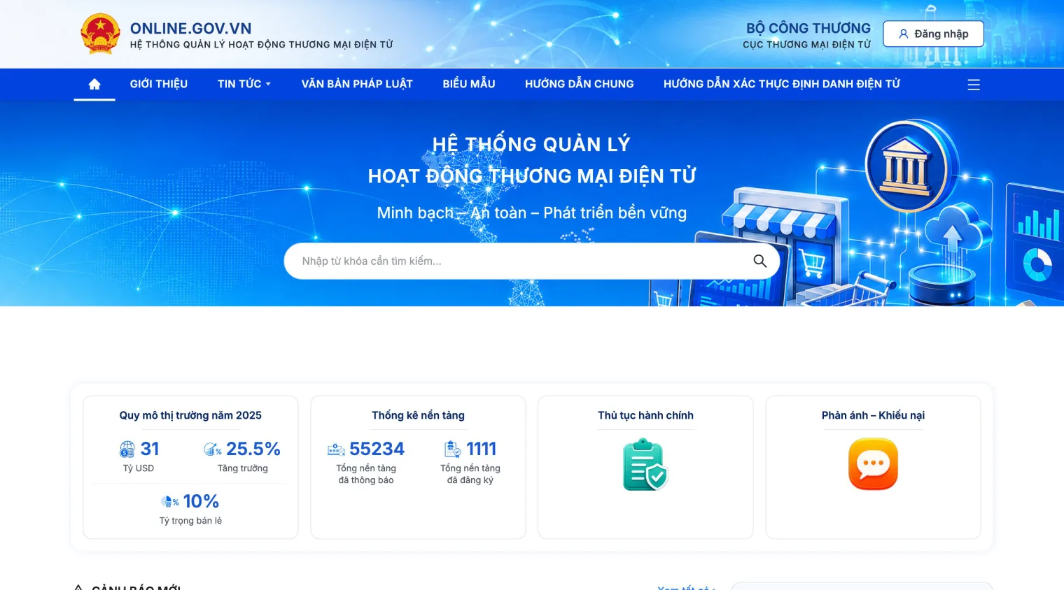 Homepage of Vietnam’s E-commerce Activity Management Portal online.gov.vn