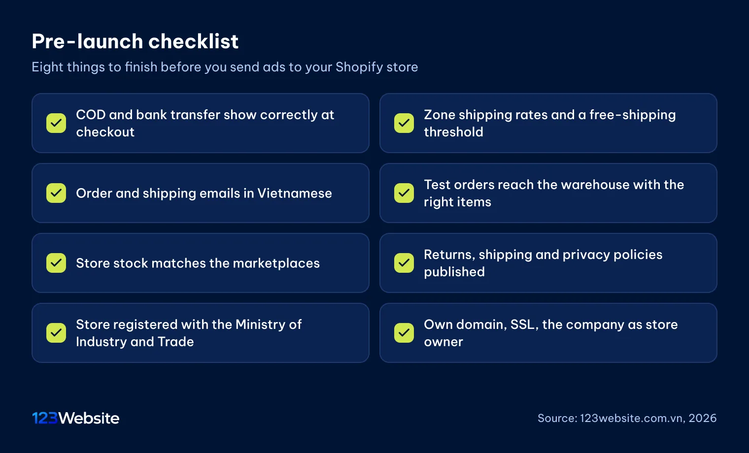 Pre-launch checklist for a Shopify store in Vietnam