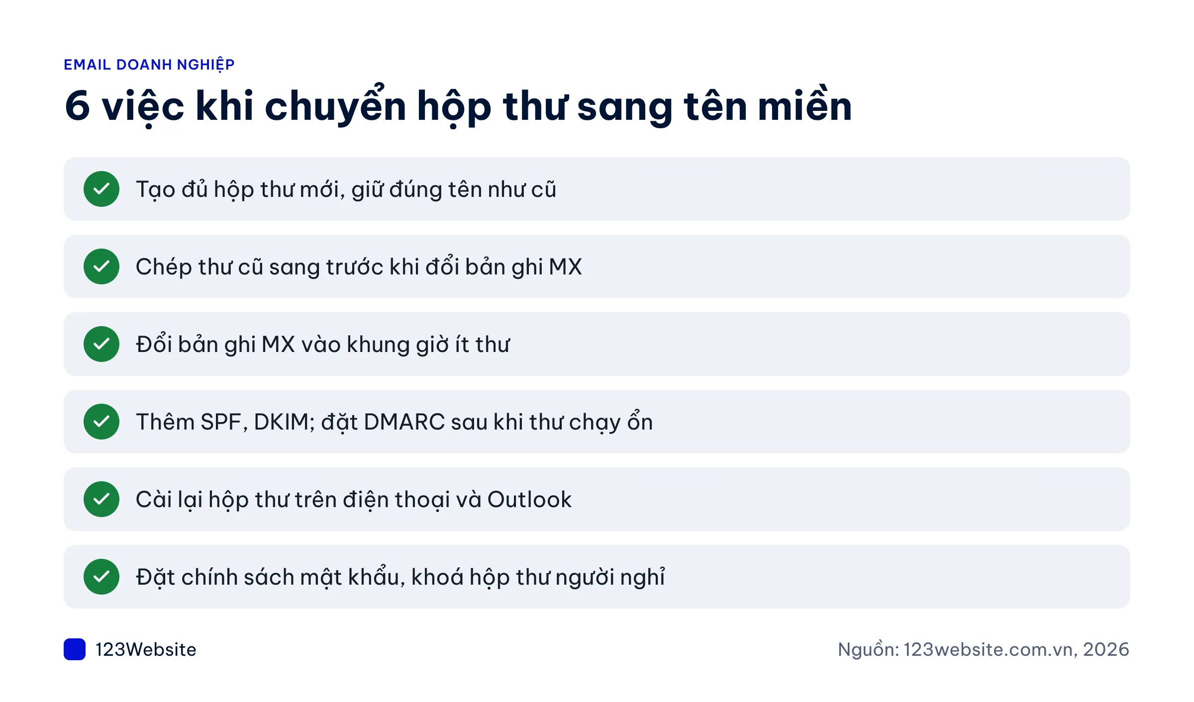 Checklist 6 việc khi chuyển sang email doanh nghiệp theo tên miền